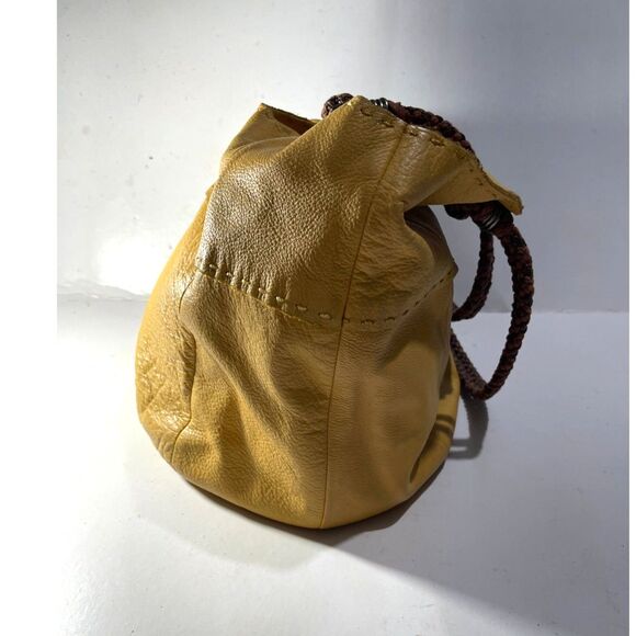 The Sack  genuine leather shoulder Bag indio yellow boho Slouch large tote women - Picture 4 of 8